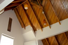 Rimu beams and roof lining of the mezzanine